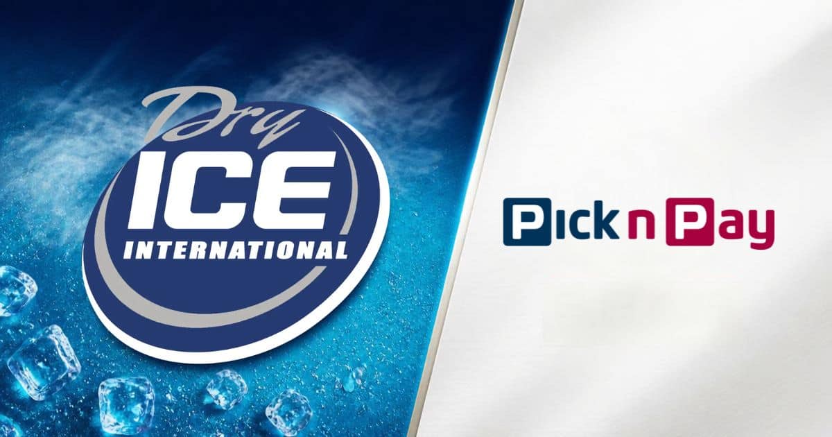 Dry Ice International logo with Pick n Pay branding in the background.