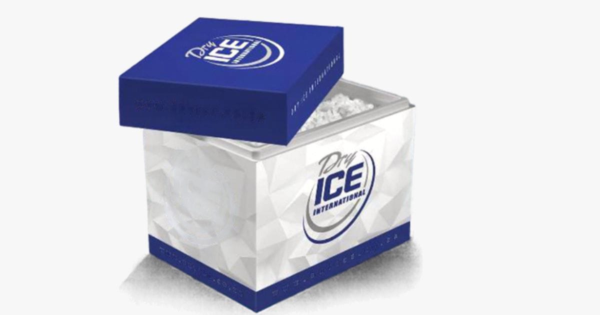dry ice polystyrene cooler box with dry ice pellets in